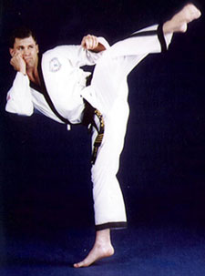 Fred Hackett demonstrates the turning kick pose.